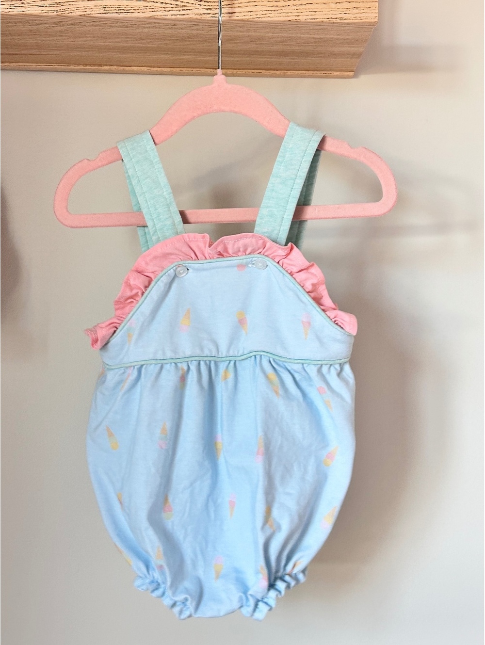 The Oaks Apparel Ritz Aqua Ice Cream Party Romper Sz 9m